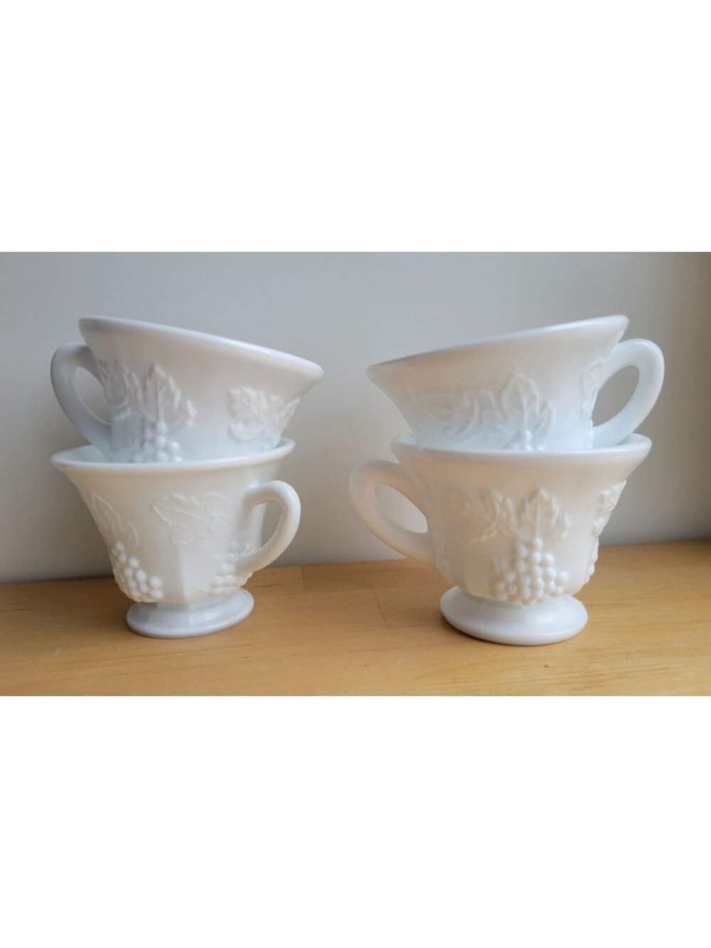 Set 4 Vintage Milk Glass Teacups Colony Harvest Indiana Glass 1950s-60s